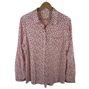 Beachlunchlounge‎ Red Heart Print Button Down Blouse Large Valentines Whimsical